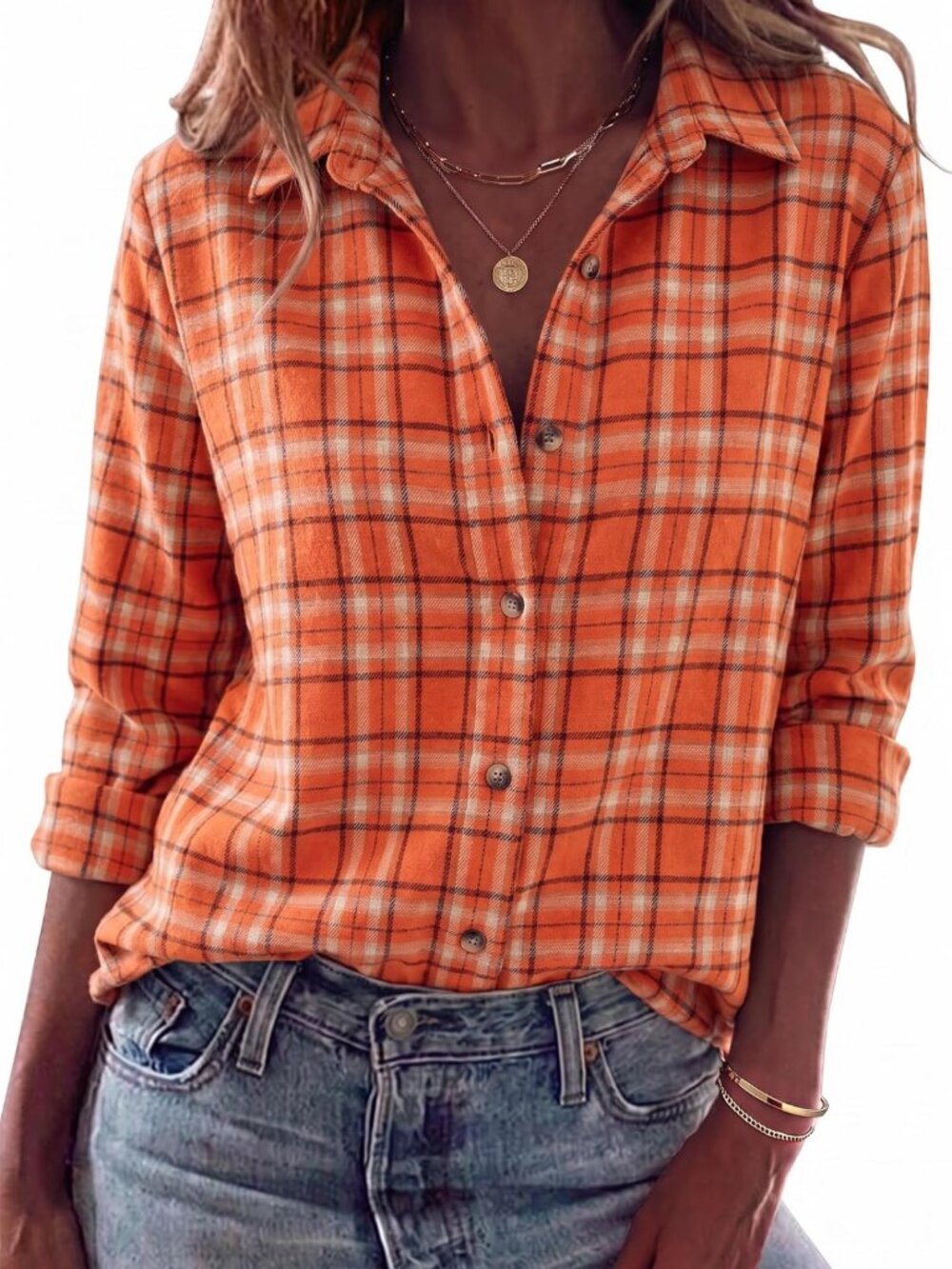 Cozy Long Sleeve Plaid Flannel Shirt for Women - Button Down Fall Work Blouse